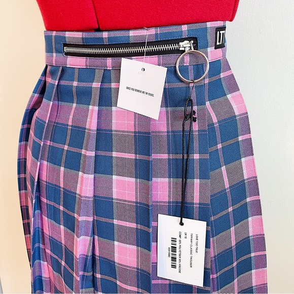 NWT Love Too True (LTT) Tiffany Plaid Blue & Pink Pleated Skirt - Picture 3 of 6